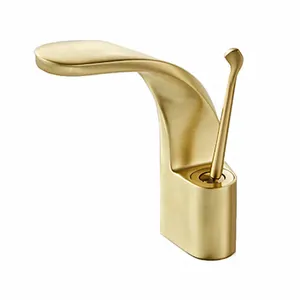 Desain Baru Kuningan Brushed Gold Basin Mixer Keran Kamar Mandi