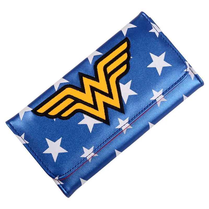 Fashion Comics Wonder Woman W logo Start Fold Hasp Long Wallet For Lady Accessories