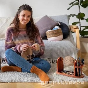 Nuevo estante giratorio multifuncional de madera maciza para hilo, estante de almacenamiento de hilo de alto rendimiento para tejer a mano - Product Image 1