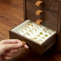 Armoire à bijoux artisanale en noyer avec incrustation de chat, organisateur de bijoux à porte unique, boîte de rangement en bois avec serrure