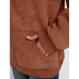 <b>Zip</b> <b>Up</b> Hoodie For <b>Women</b> Oversized Cotton Knitted Sweatshirt With Zippers Breathable Winter <b>Jacket</b> Fashion Pullover - Product Image 5