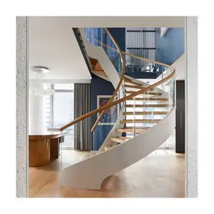 Простой дизайн, металлическая деревянная изогнутая лестница, интерьерная стеклянная лестница, винтовая лестница