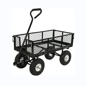 4 tekerlekler hava açık metal ağır bahçe yardımcı malzeme arabası bahçe ağı aracı sepeti bez muti-fuction kullanımı ile