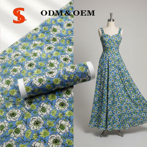 ผ้าป๊อปลินผ้าฝ้ายหวีคุณภาพสูง เนื้อผ้าเบา ระบายอากาศได้ดี ไม่หดตัว ลายดอกไม้สีขาวเหลืองบนพื้นหลังสีน้ำเงินสำหรับเด็กผู้หญิง - Product Image 2