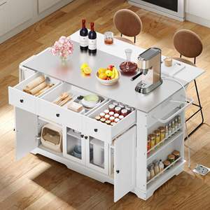 รถเข็นครัวเคลื่อนที่ขนาดใหญ่ Sunrise 60 นิ้ว พร้อมตู้เก็บของ ที่วางของกลางแบบไม้  พร้อมเต้ารับไฟฟ้า  หน้าโต๊ะแบบพับได้  วัสดุสแตนเลส - Product Image 6