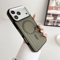 Étui de téléphone portable en cuir gaufré de luxe antichoc pour 18 Pro Max avec anneau magnétique