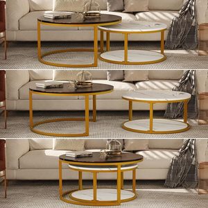 Tavolo moderno cerchio per soggiorno accento scrivania laterale con ripiano aperto in legno marmo tavolini rotondi - Product Image 5