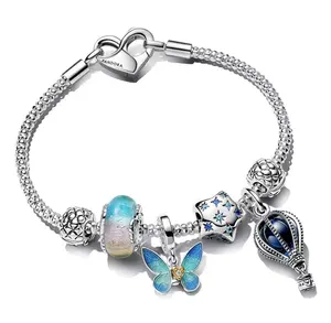 Tailandia fábrica al por mayor alta calidad 100% S925 plata logo adecuado Pandora encanto colgante cuentas anillo joyería pulseras brazaletes