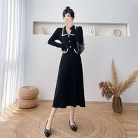 Robe longue élégante en maille patchwork à manches longues pour femme 2026