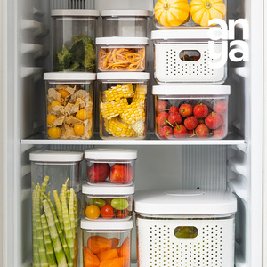 ANYA 맞춤형 주방 냉장고 보관 용기, 뚜껑 포함 과일 채소 물 빠짐 싱싱 보관함 주방 수납 박스 PET 신선 보관 용기 - Product Image 5
