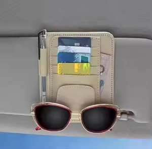 Universal <b>Interior</b> Organizer Leather Sun Visor Bag With Ic Glasses Clip and Sunshade Car Decorative <b>Accessory</b> - Product Image 2