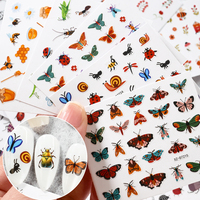 30 autocollants adhésifs pour ongles, motifs insectes, pour décorations d'ongles, manucure, faux ongles, fournitures, papillons, abeilles