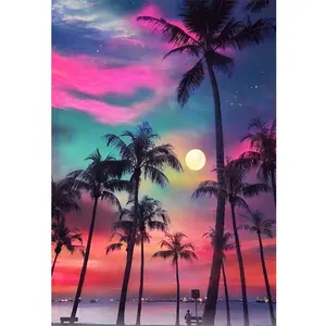 Precio al por mayor personalizado AB taladro DIY diamante pintura paisaje Kits paisaje 5d diamante bordado pintura puesta de sol