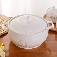 LOVFE Nouveauté 2025 Récipient de Cuisson de Cuisine 2600 ML avec Double Poignée Design Classique Bol à Riz et Soupe en Porcelaine Blanche Personnalisable