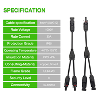Cable de conexión paralelo solar tipo Y, conector de panel solar, 30A, 4mm, IP65, 2 en 1, cable 1 a 2 con herramienta de llave inglesa