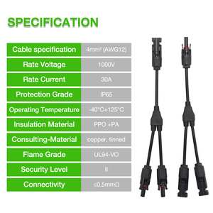 30A 4mm IP65 2 trong 1 Y Loại năng lượng mặt trời kết nối song song Cáp chi nhánh năng lượng mặt trời bảng điều chỉnh kết nối 1 đến 2 dây với công cụ cờ lê - Product Image 2