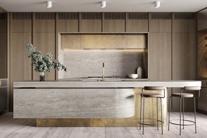 Sang Trọng Hiện Đại Biệt Thự Đồ Nội Thất Nhà Bếp Không Gỉ Carcase Tủ Gỗ Rắn Đảo Với Đá Thạch Anh Countertop Bộ - Product Image 5