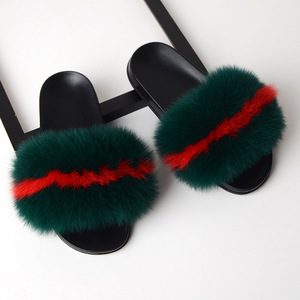 Pantoufles en fourrure pour femmes en gros, logo personnalisé, claquettes en vraie fourrure de renard, pantoufles à une bride très belles pour femmes - Product Image 6