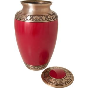 งานหัตถกรรมโลหะทองเหลืองแข็งแกะสลักสีแดงสำหรับงานศพผู้ใหญ่สำหรับขี้เถ้าออกแบบคลาสสิกขอบ - Product Image 1