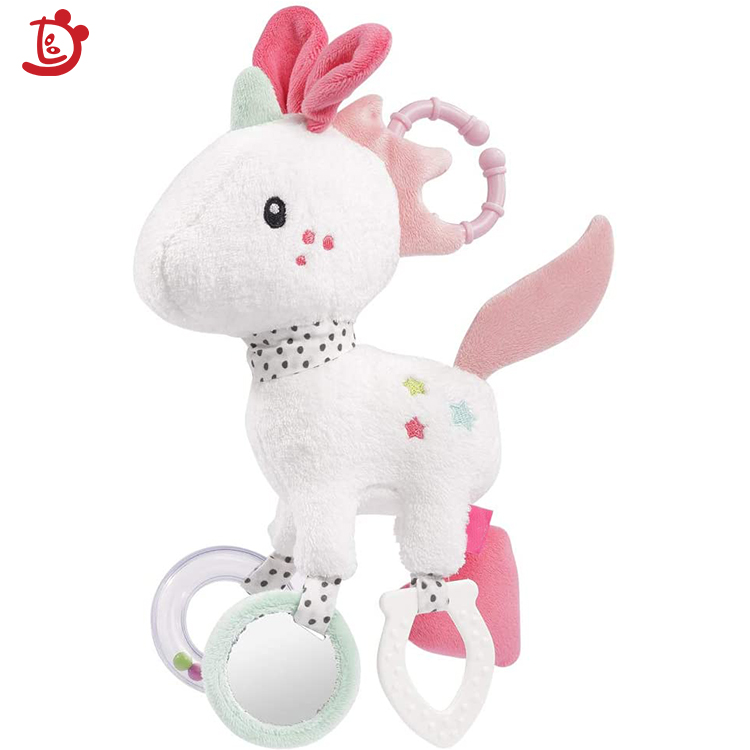 Plush unicorn Baby carriage Toy With Musical Pull String Crib Hanging Toys