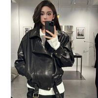 Veste Moto Noire Premium Femme en Similicuir PU – Manteau ODM pour l'Automne et le Bureau