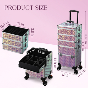 Extra Large <b>Makeup</b> Rolling <b>Case</b> Travel 5 in 1 Cosmetic Train <b>Case</b> Trolley Box Multi-functional <b>Makeup</b> Storage <b>Organizer</b> Cart - Product Image 6