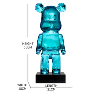 중국 수지 미술 용품 도매 패션 디자인 Bearbrick 홈 장식 전기도금 실버 곰 수지 조각