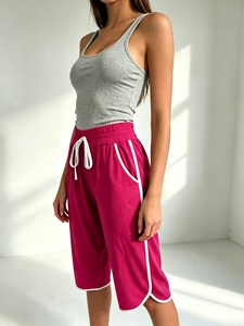Pantalones Capri Deportivos Casuales para Mujer con Rayas Laterales en Contraste, Elásticos, de Cintura Alta y Pierna Recta - Product Image 2