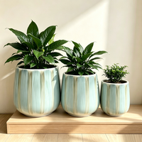 Ensemble de pots à plantes en céramique rayés et émaillés, 3 tailles, grand pot décoratif pour fleurs, pour l'intérieur, l'extérieur, le jardin, la maison, la décoration d'hôtel