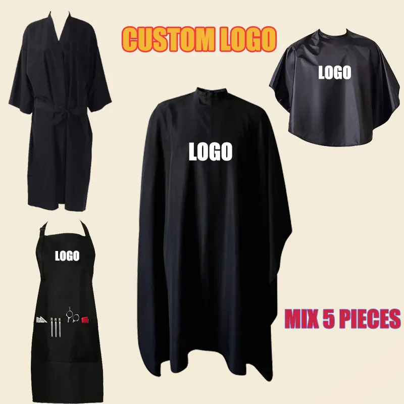 Capes de coupe de cheveux de salon personnalisées Tablier de barbier en polyester imperméable pour salon de coiffure et styliste avec LOGO