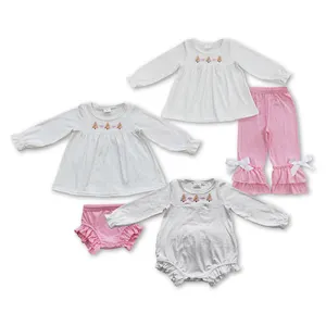 Árbol de Navidad galleta bordada ropa de bebé de manga larga niños nuevos diseños lindos conjunto de ropa de bebé