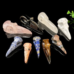 Tête d'oiseau Lapis Lazuli en obsidienne naturelle, tête de corbeau en cristal de quartz gravé pour pendentif - Product Image 1