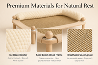 Lit surélevé pour chat en bois massif avec tapis rafraîchissant interchangeable et tapis en jute, transat d'intérieur pour animaux de compagnie, beige crème