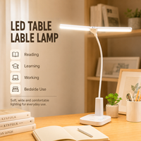 Lámpara de Escritorio LED Moderna de Doble Cabezal, 3000K 4500K 6000K, Regulación Continua, Recargable por USB, para Estudio y Lectura