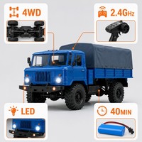 Camion RC de qualité hobby 4x4 2,4 GHz avec chargeur 60A, utilitaire classique tout-terrain, style bleu ABS+métal, fonction Follow Me, 2 canaux, télécommande 30-50m