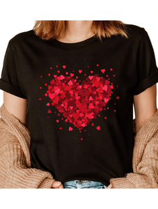 T-Shirt da Donna in Puro Cotone con Stampa a Cuore, Vestibilità Regolare, Manica Corta, Collo Tondo, Tessuto Lavorato a Maglia, Top Casual Primaverile alla Moda - Product Image 1