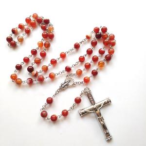 Rosario de piedra Natural personalizado ZD católico hecho a mano con collar de crucifijo de ágata roja Chaplets de piedra de plata antigua - Product Image 5