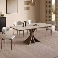 Mesa de comedor de chapa de madera de fresno de escritorio de travertino moderno de mediados de siglo, juego de mesa de comedor rectangular de madera maciza Vintage de estilo italiano