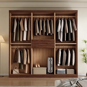 Dazhang Jiaju Black Walnut Solid Wood <b>Wardrobe</b> Hinged Door <b>Large</b> Capacity Bedroom Storage Cabinet - Product Image 3