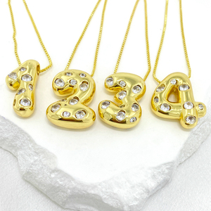 Bijoux en laiton antique, Design personnalisé, Micro pavé, cubiques en zircone, porte-bonheur, pendentif avec numéro, collier pour femmes, filles, meilleur ami - Product Image 1