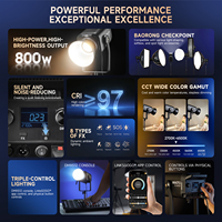 MIAOTU CL-800B 800W Lumière de studio LED bicolore 2700-6500K CRI97 Contrôle par application Alliage d'aluminium Alimentation CA Tension universelle