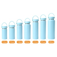Botol Vakum Dinding Ganda dengan Logo Kustom, Botol Air Stainless Steel Unik dengan Tutup Pegangan, 500ML, Biru Muda