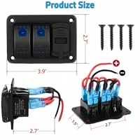 Panneau d'interrupteurs à bascule LED 2 gangs avec prise USB-C PD et voltmètre 12V 24V DC, pour voiture, camion, bateau, camping-car