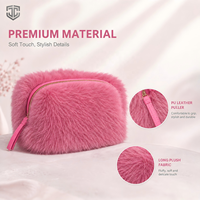Grande trousse de maquillage en peluche, pochette cosmétique moelleuse avec fermeture éclair dorée et garniture en cuir PU, idéale pour le voyage, la salle de sport, coffret cadeau, vente en gros OEM, faible MOQ