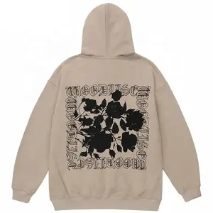 Manufacturer OEM  ODM 100% Cotton French Terry Pullover Hoodies Silk Screen Print Rose Fashion Hoodie