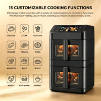 Friteuse à air moderne 2x5L à double panier avec écran tactile, contrôle numérique, recettes intégrées, connexion Wi-Fi via application et fenêtre de visualisation