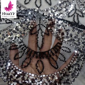 HY1766 vestido de novia negro africano tela de encaje con cuentas <span class=keywords><strong>lentejuelas</strong></span> malla encaje Material africano Aso Ebi diseño - Product Image 3