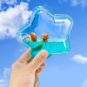 Portachiavi a forma di stella enorme a forma di portachiavi liquido per acqua pentagramma portachiavi 3D flottante pieno di Glitter per animali da nuoto portachiavi per borsa - Product Image 3