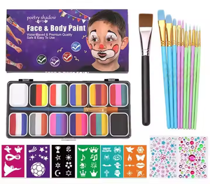 Vente en gros ensemble professionnel de peinture <span class=keywords><strong>gouache</strong></span> arc-en-ciel 12 couleurs enfants corps et <span class=keywords><strong>peau</strong></span> Art maquillage peinture faciale pour enfants - Product Image 1