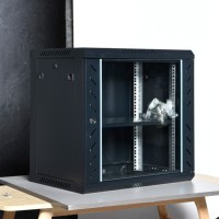 Armoire réseau murale SYNSTRO 12U 600x450x650mm 19 pouces avec façade en verre trempé noir, coffret de serveur IP20 pour bureau et audio